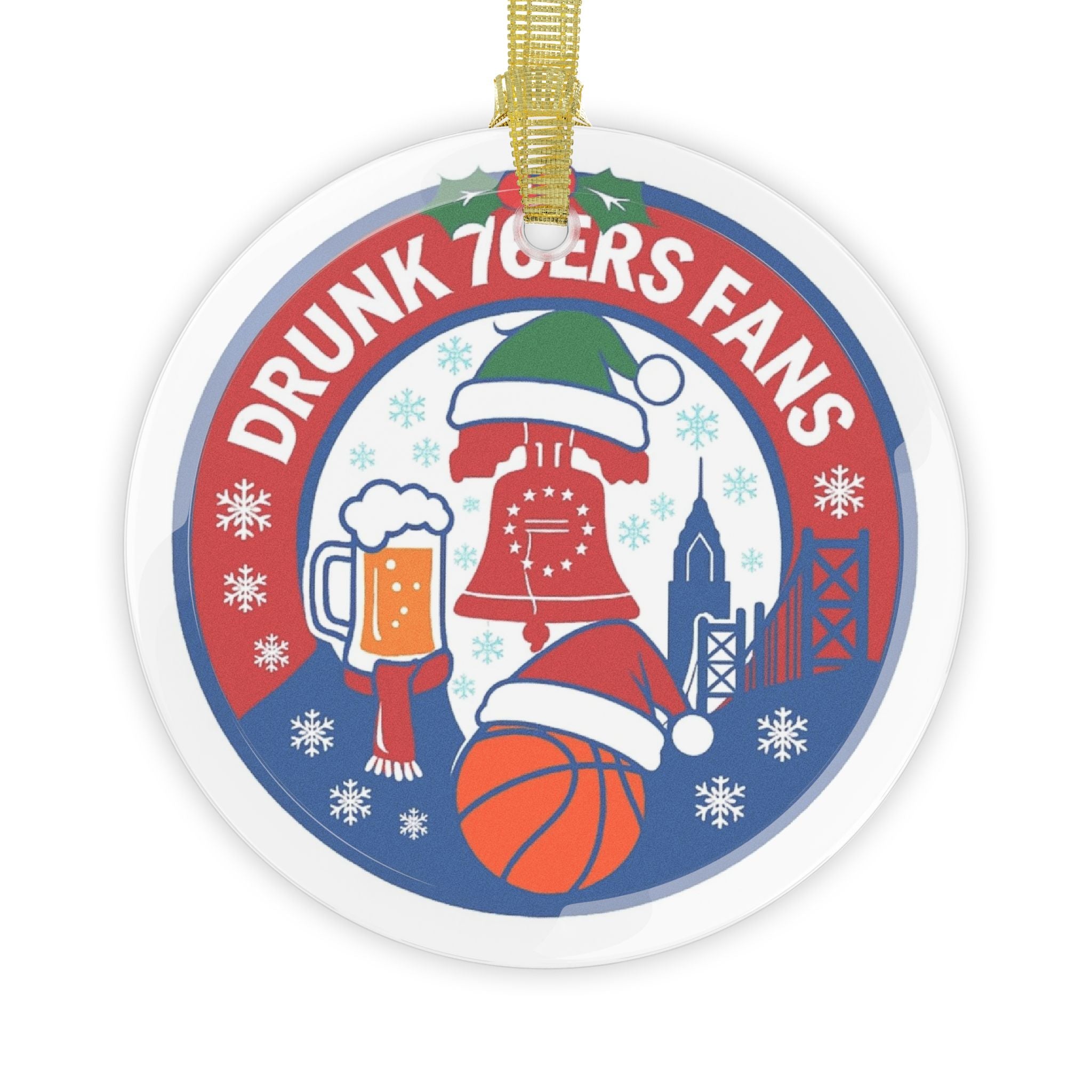 Drunk 76ers Fans Glass Ornaments