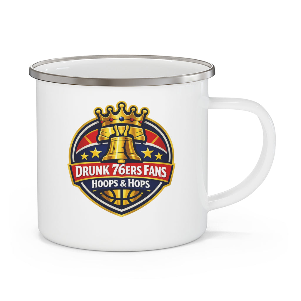 Drunk 76ers Fans Enamel Camping Mug — Hoops & Hops Basketball Coffee Cup