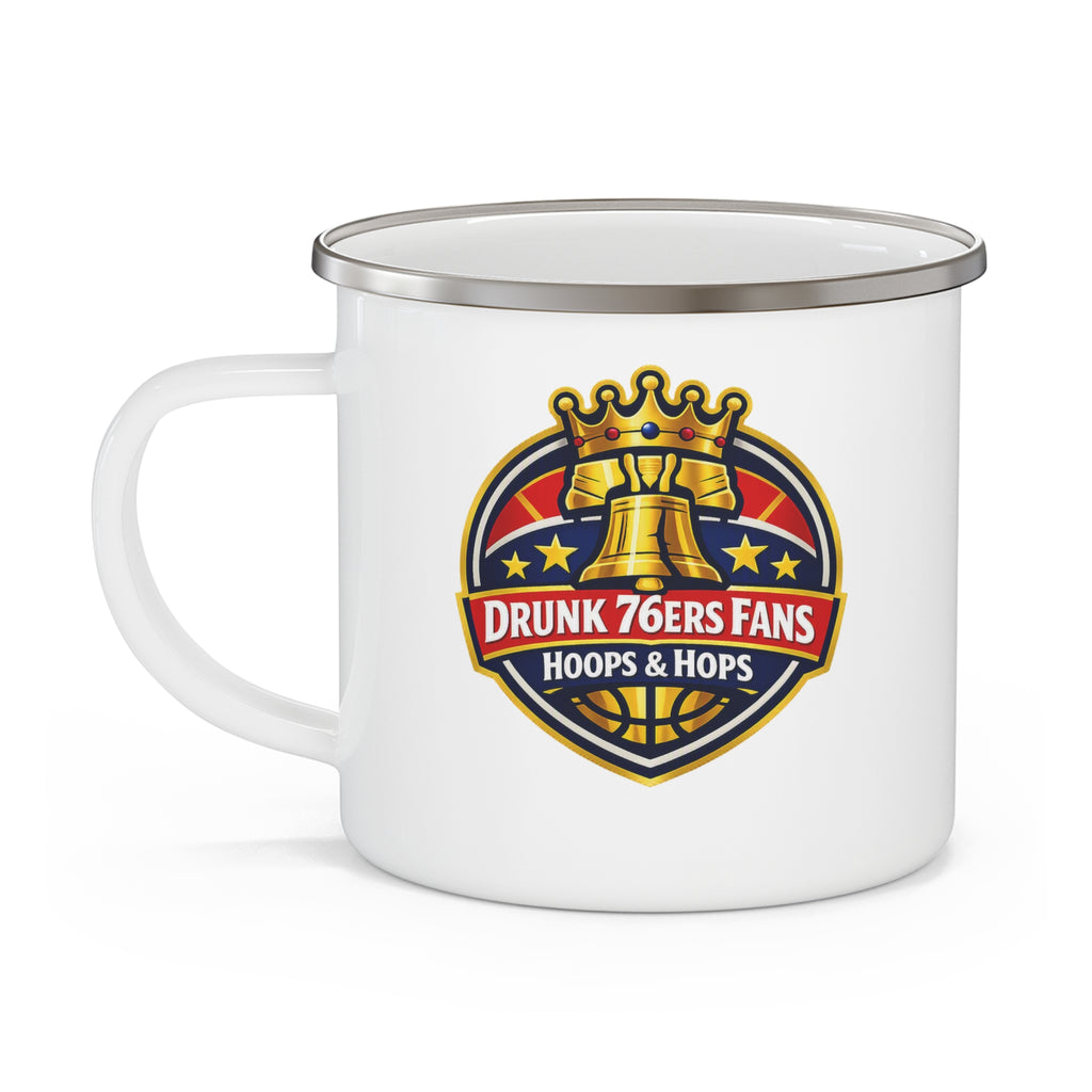 Drunk 76ers Fans Enamel Camping Mug — Hoops & Hops Basketball Coffee Cup