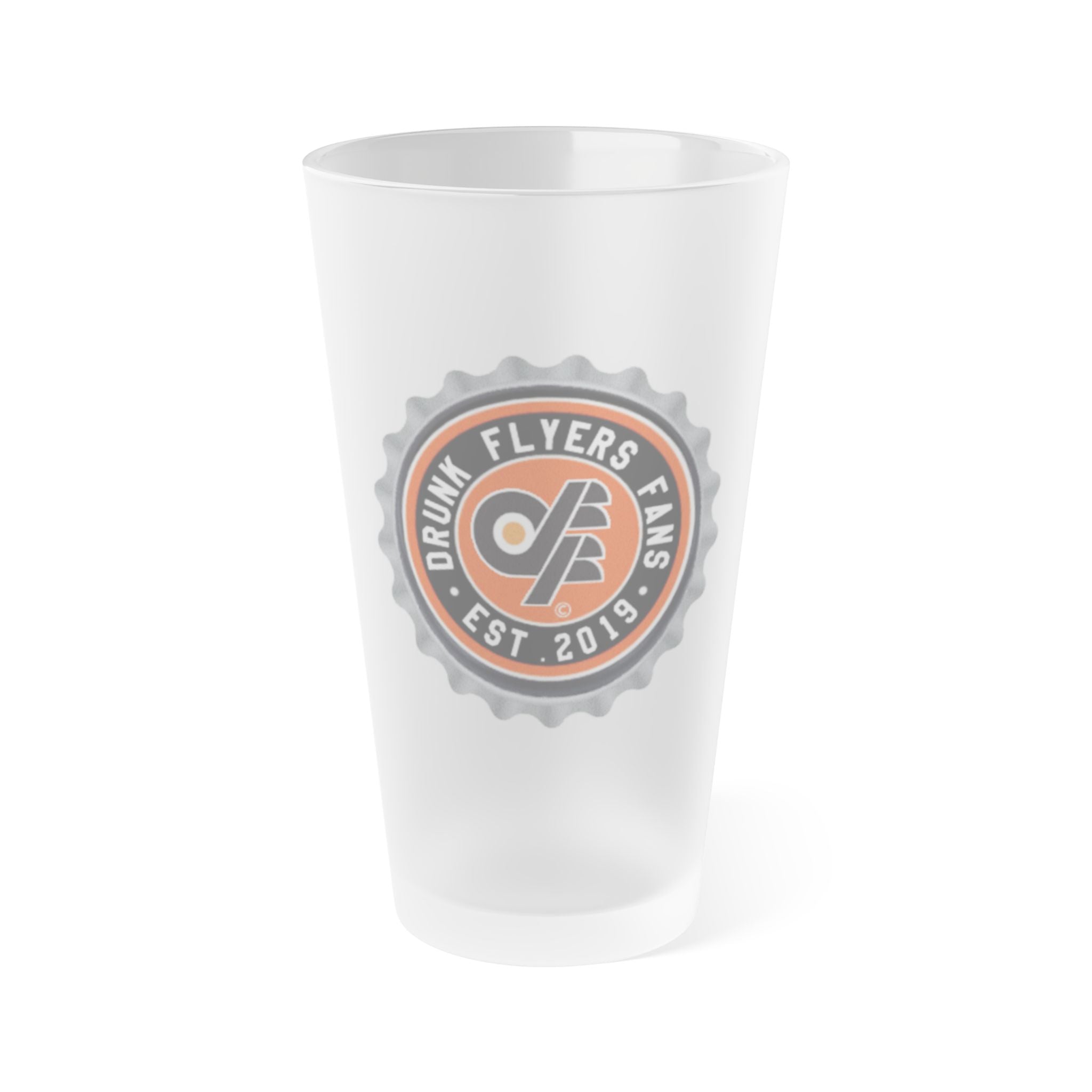 Frosted 16oz Pint Glass — Retro Hockey Logo Beer Cup
