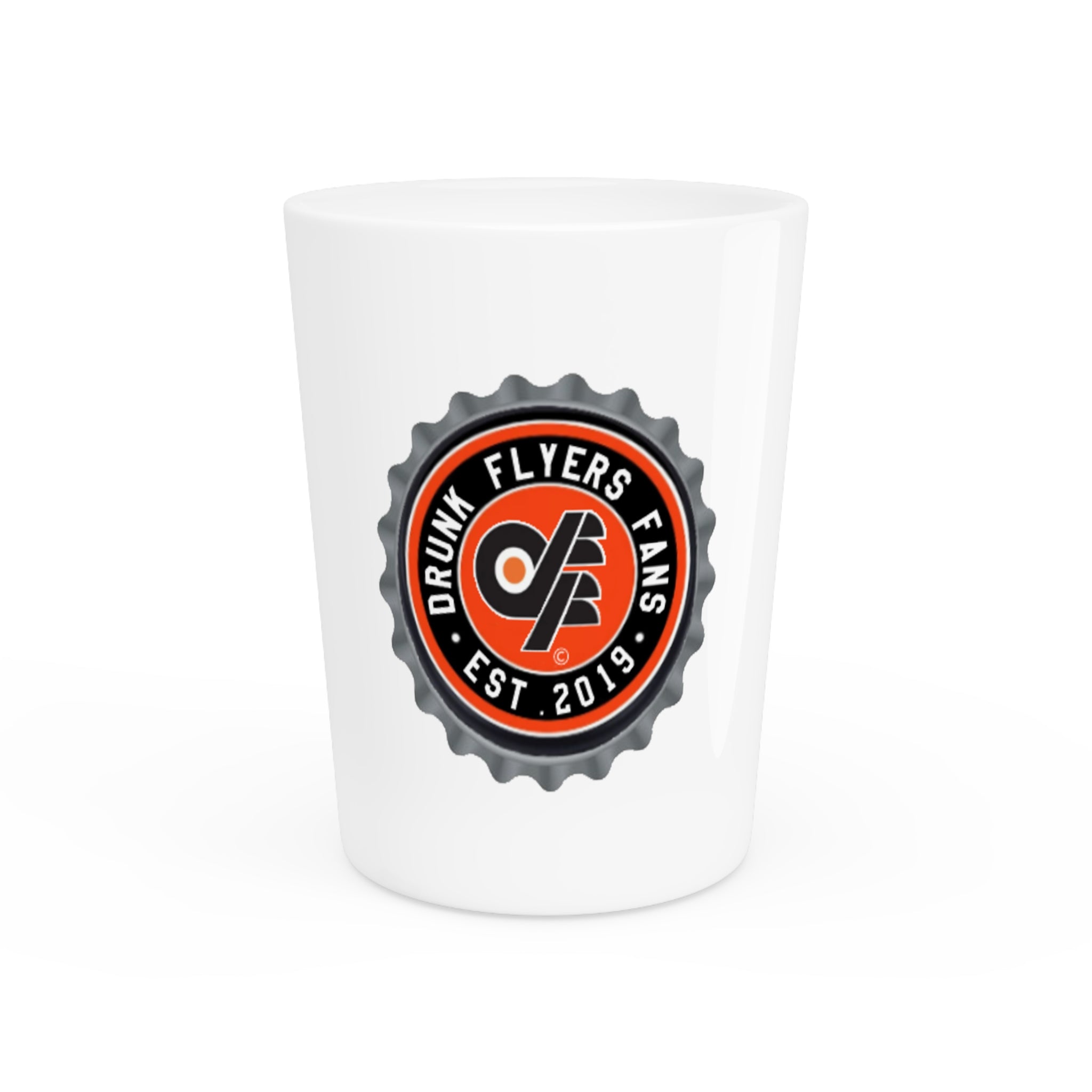 Drunk Flyers Fans Shot Glass – Bottle Cap Logo Shooter (Est. 2019)