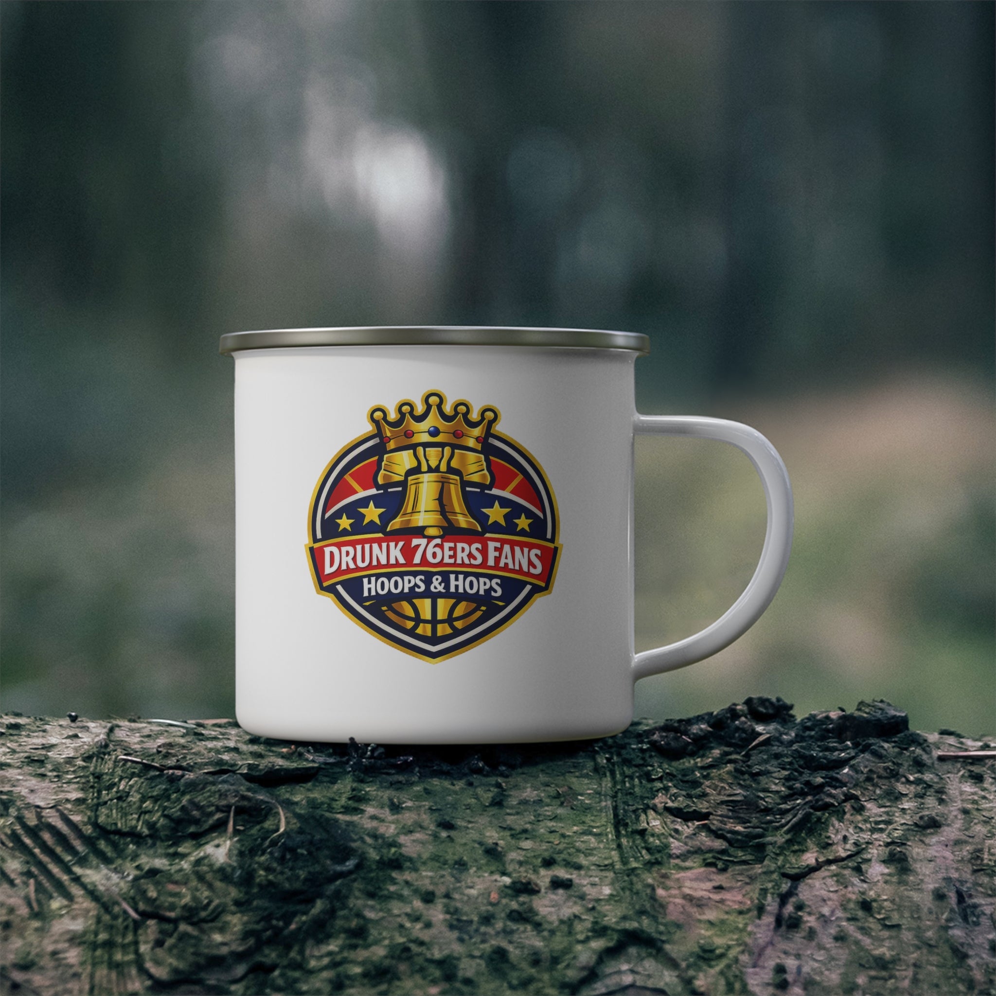 Drunk 76ers Fans Enamel Camping Mug — Hoops & Hops Basketball Coffee Cup