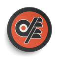 Retro DFF Flyers Hockey Puck – Vintage Orange & Black Team Logo Puck