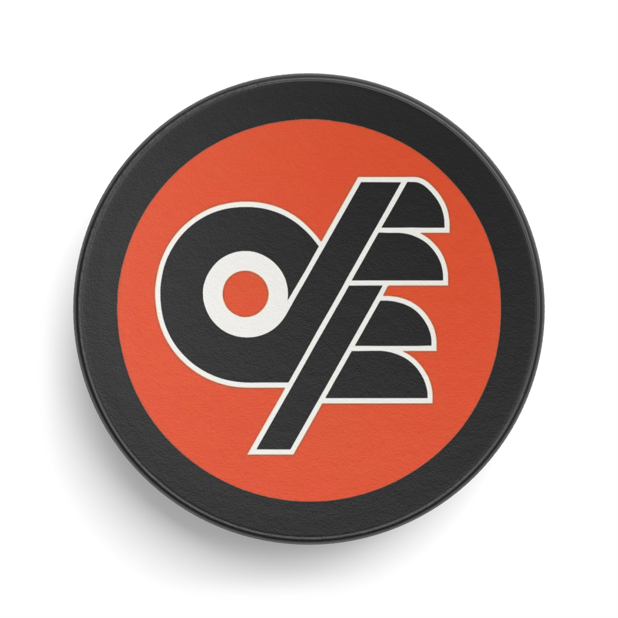 Retro DFF Flyers Hockey Puck – Vintage Orange & Black Team Logo Puck
