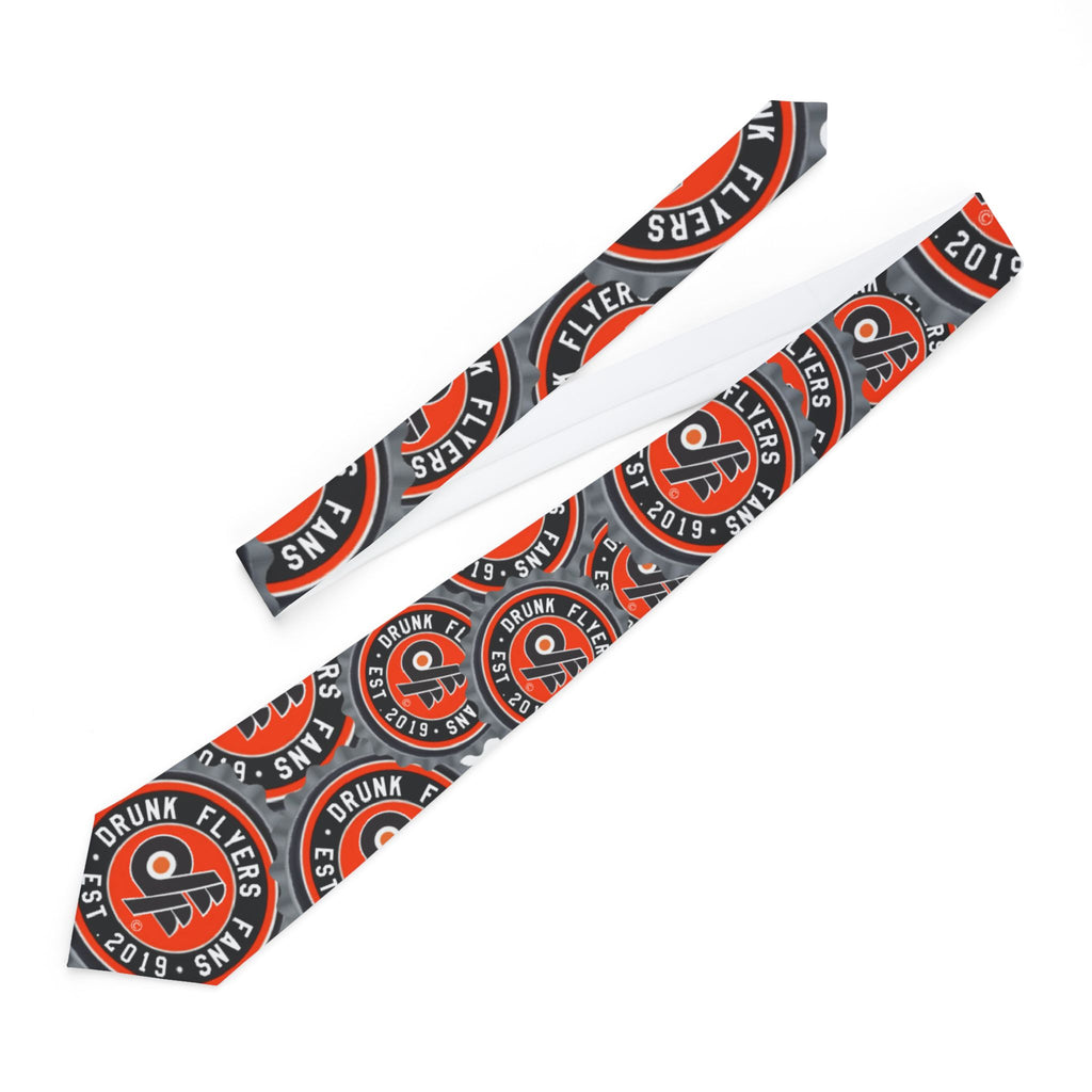 Necktie — Orange & Black 'Drunk Flyers Fans' Logo Pattern Tie