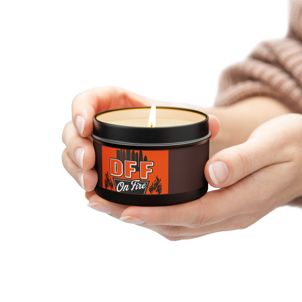 DFF On Fire Tin Candle — Coffee Scent, Novelty Gift Candle