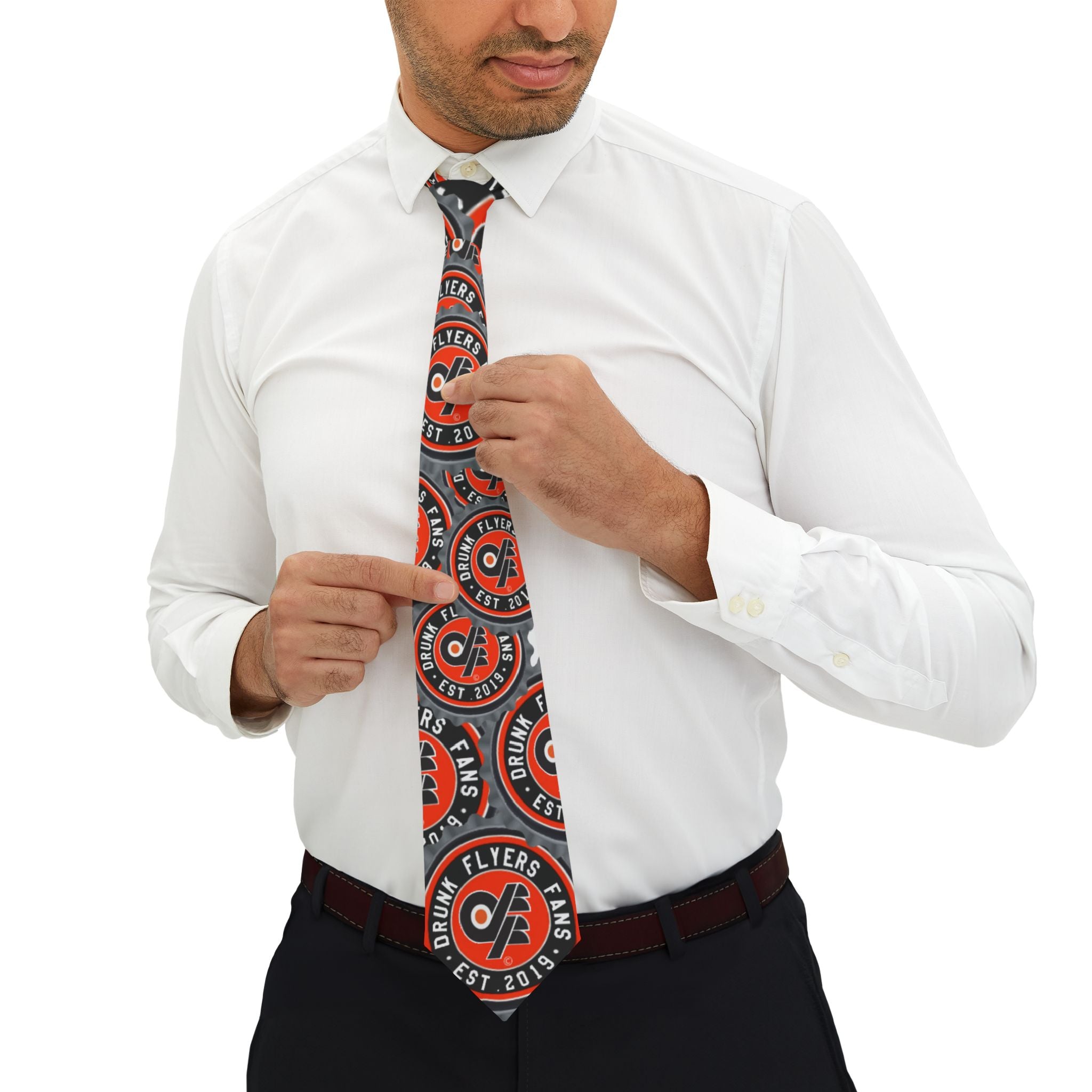 Necktie — Orange & Black 'Drunk Flyers Fans' Logo Pattern Tie