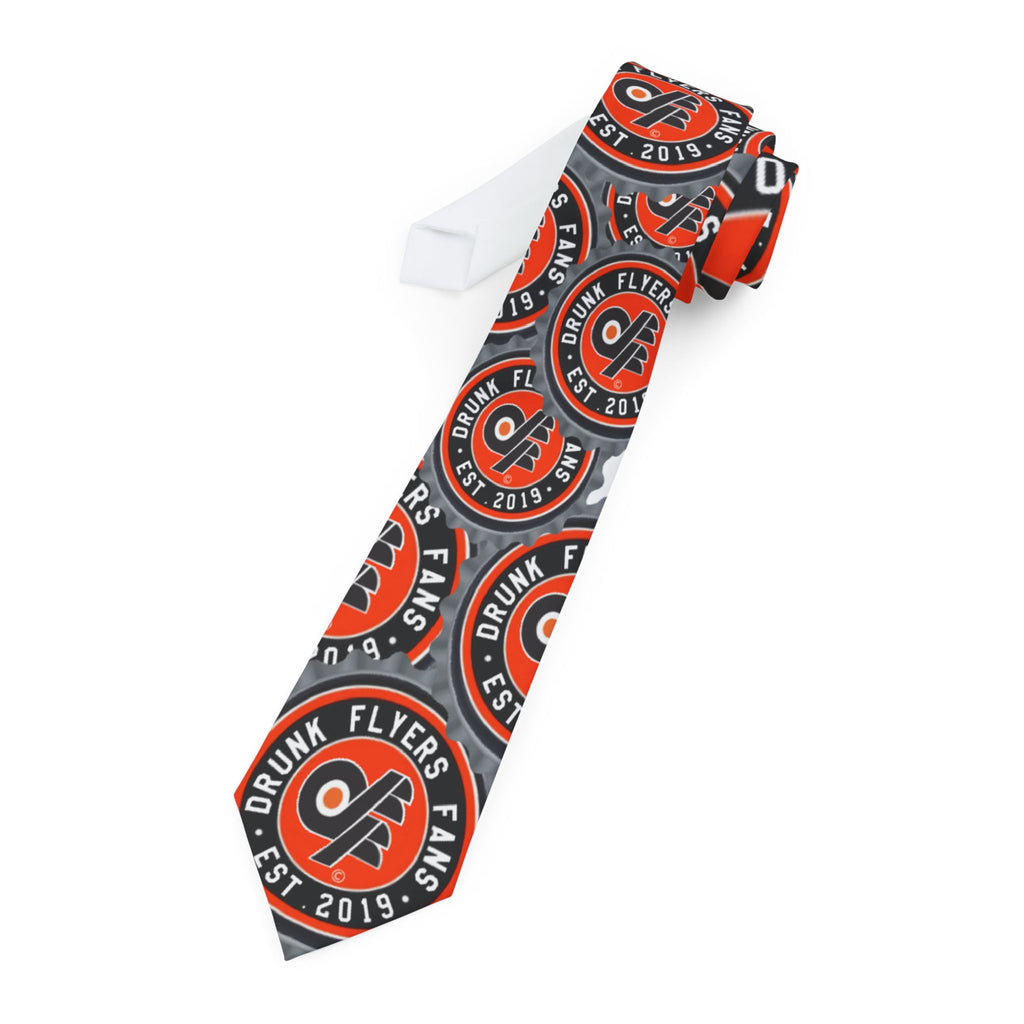 Necktie — Orange & Black 'Drunk Flyers Fans' Logo Pattern Tie