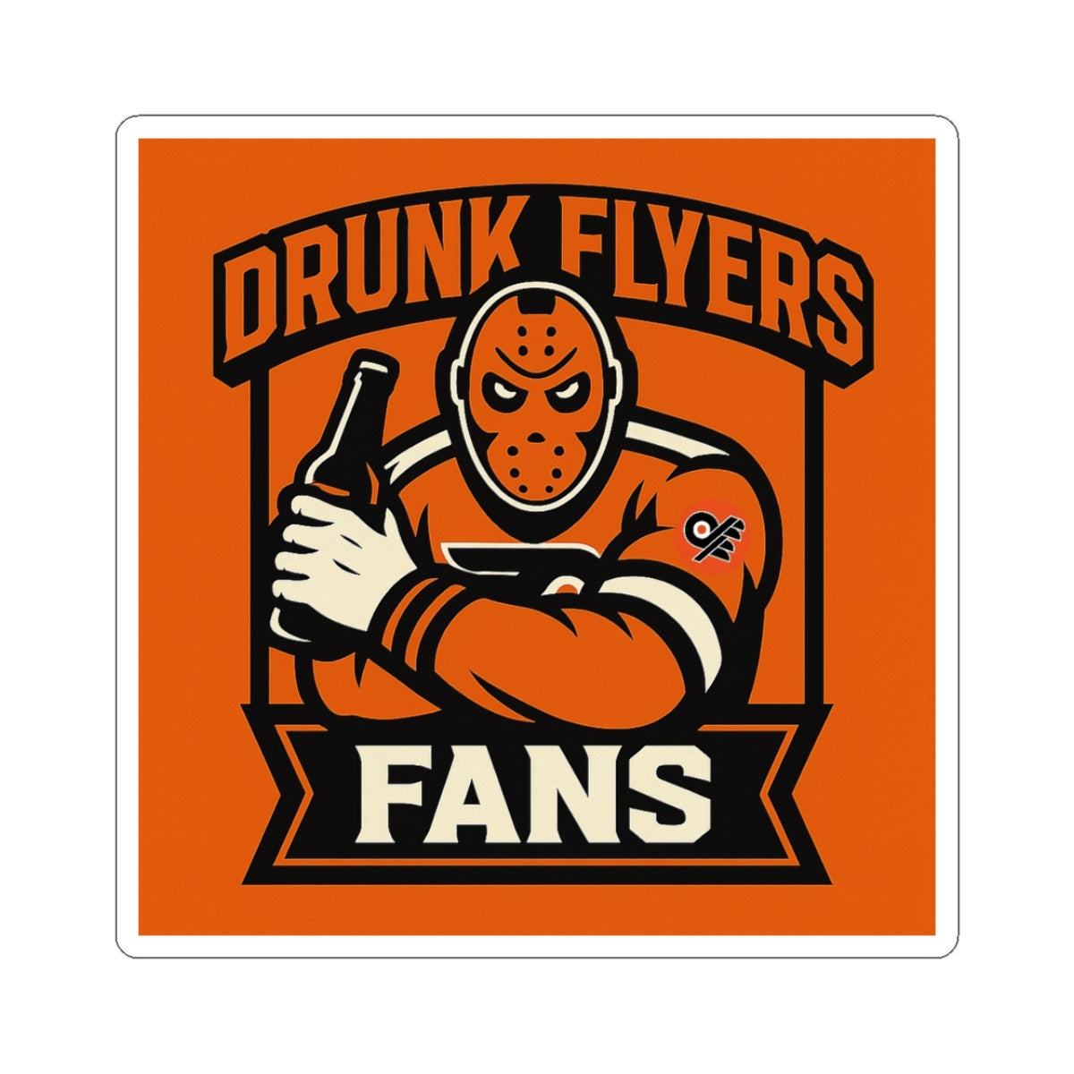 Drunk Flyers Fans Sticker — Hockey Mask Mascot Kiss-Cut Decal for Laptops & Sports Gear