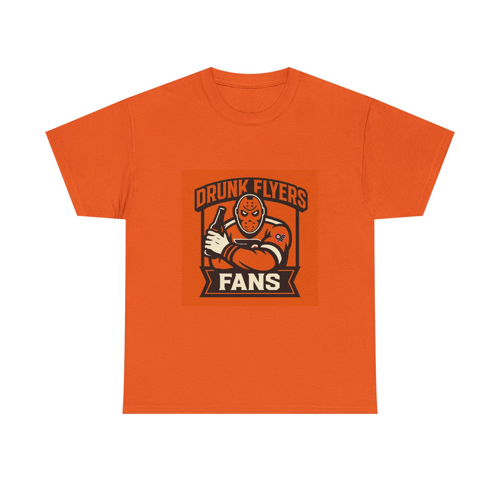 Drunk Flyers Fans Orange Hockey T-Shirt — Retro Masked Player Logo Tee