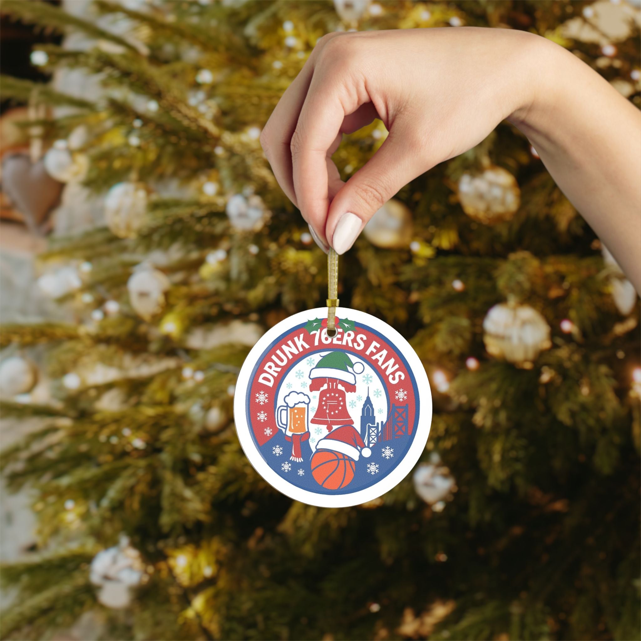 Drunk 76ers Fans Glass Ornaments