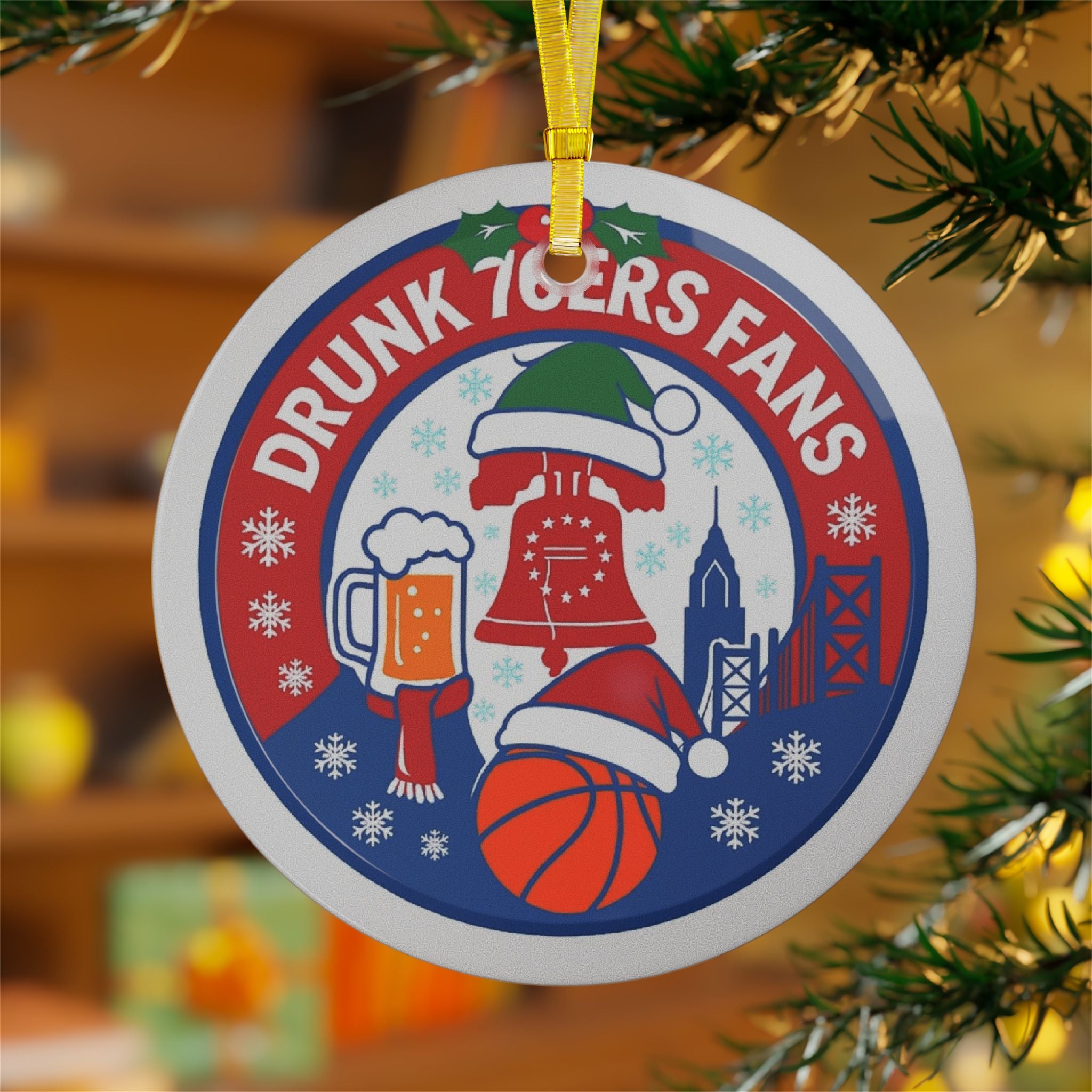 Drunk 76ers Fans Glass Ornaments