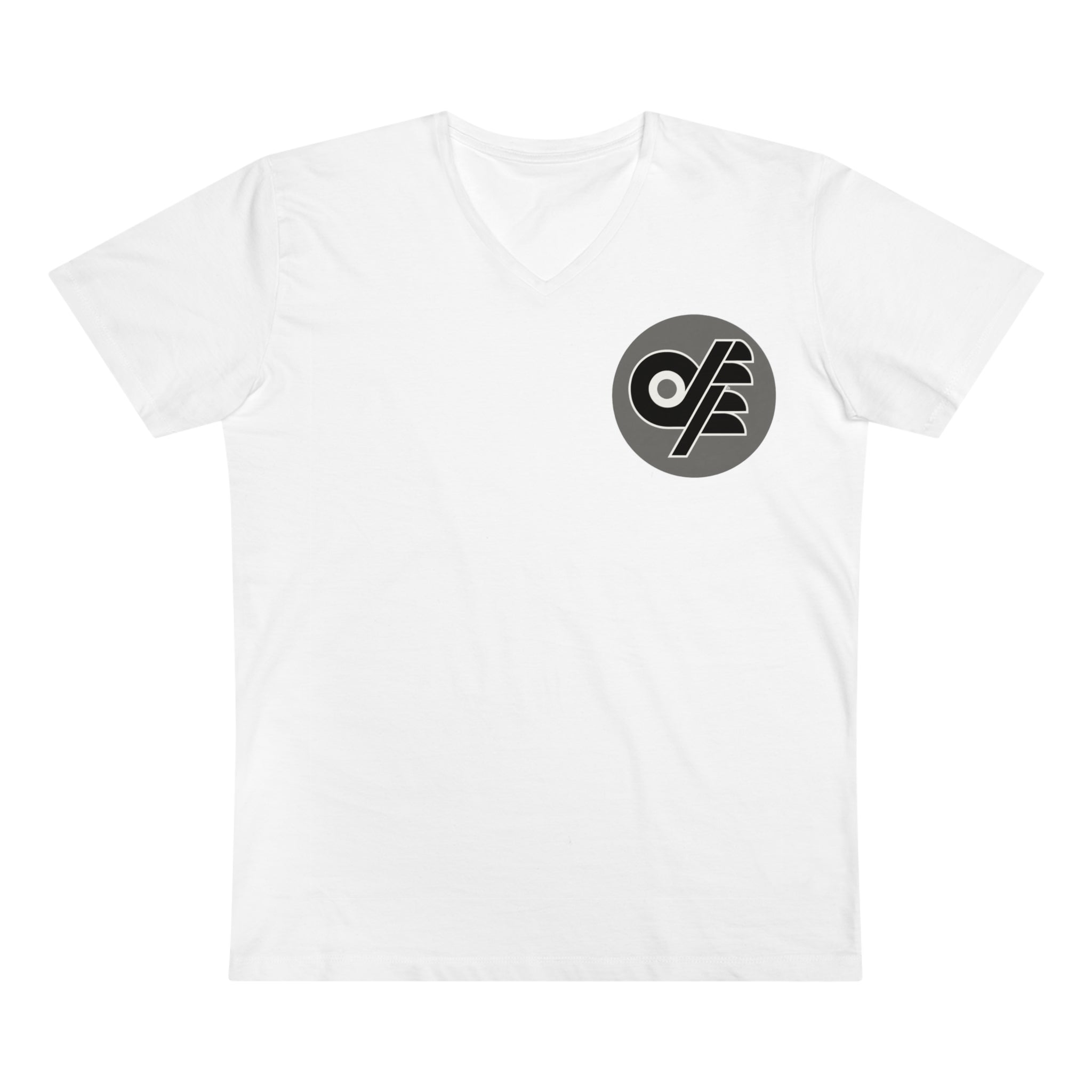 Black & Grey Logo V-Neck T-Shirt — Minimalist Retro Broadcast Emblem
